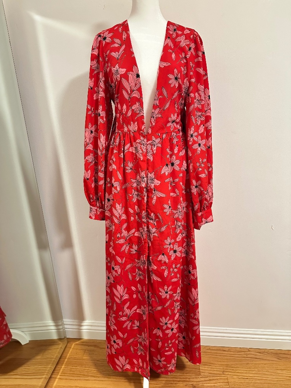 Camila Coelho Deep V-Neck Red Floral Dress